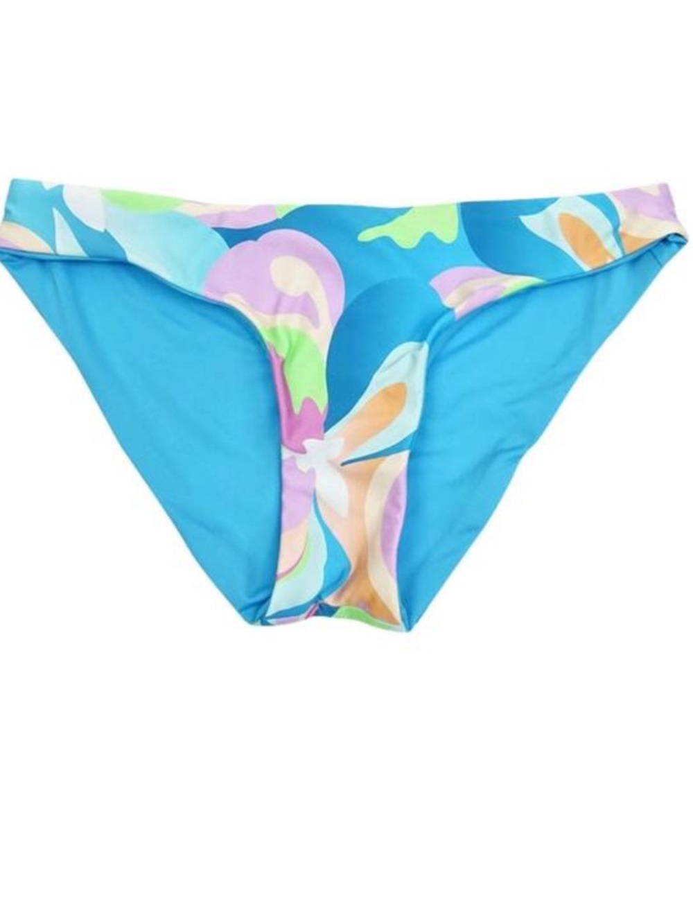 BECCA Bright Turquoise and Pastel Multicolor Striped Swim Bottoms